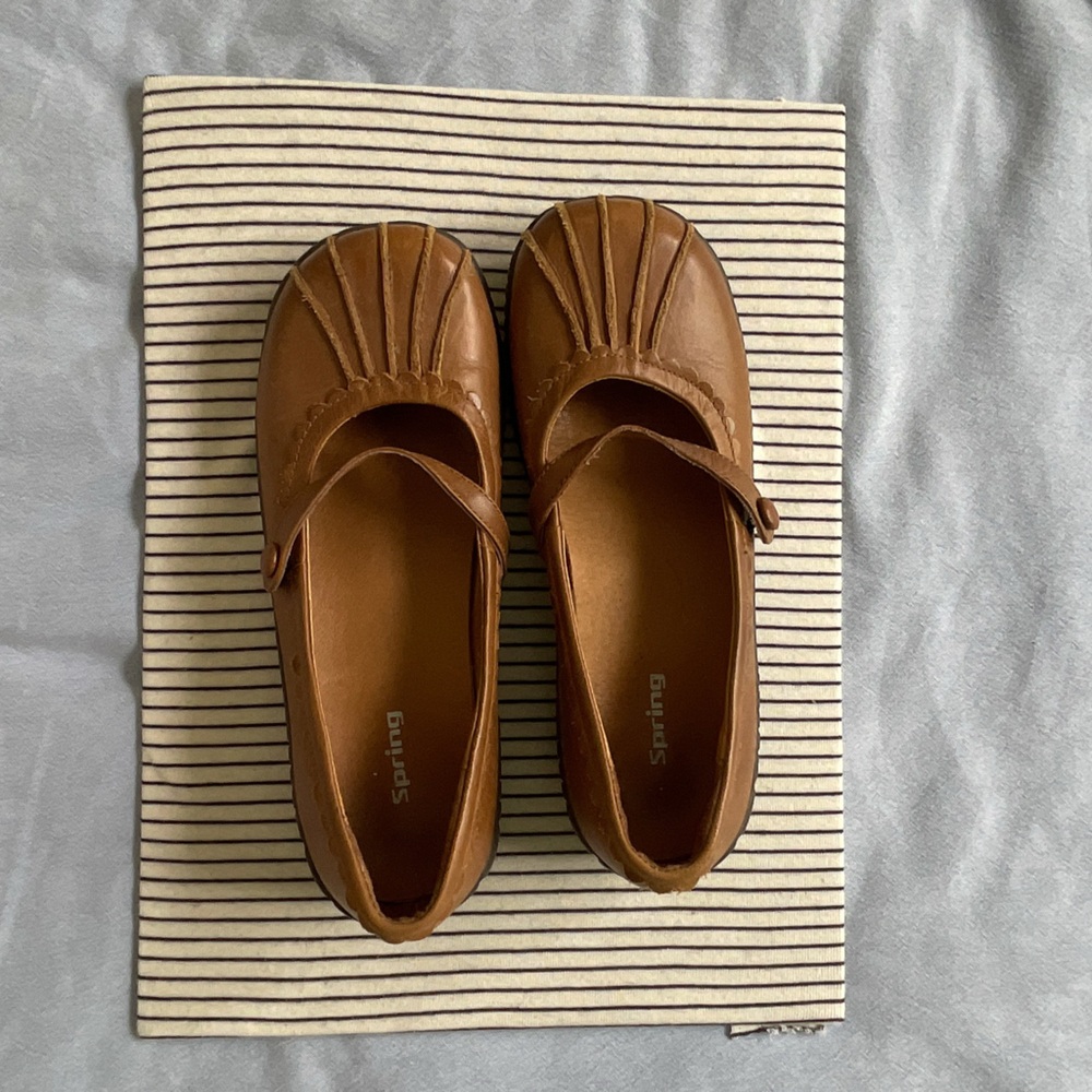 Spring Brown Leather Mary Jane Flats